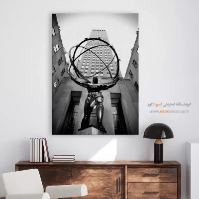 تابلو مجسمه اطلس نیویورک - اطلس – تابلو سیاه و سفید - اسپو دکور