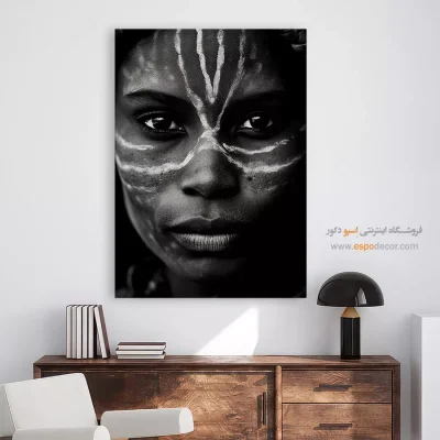 تابلو پرتره قومیتی سیاه و سفید - روح قبیله – تابلو سیاه و سفید - اسپو دکور