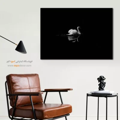 تابلو مینیمال با حس آرامش - انعکاس قو – تابلو سیاه و سفید - اسپو دکور