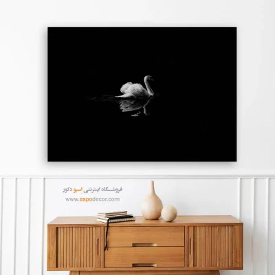 تابلو مینیمال با حس آرامش - انعکاس قو – تابلو سیاه و سفید - اسپو دکور