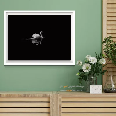 تابلو مینیمال با حس آرامش - انعکاس قو – تابلو سیاه و سفید - اسپو دکور