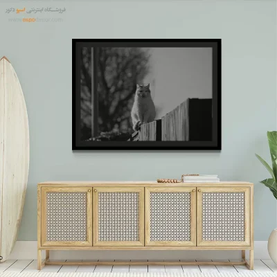 تابلو گربه سیاه و سفید - نگاهبان حصار – تابلو سیاه و سفید - اسپو دکور
