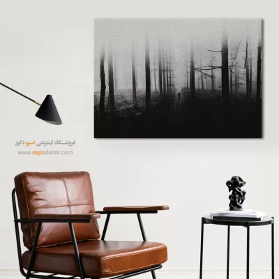 تابلو بوم دیواری سیاه و سفید برای هدیه - تنها در جنگل – تابلو سیاه و سفید - اسپو دکور