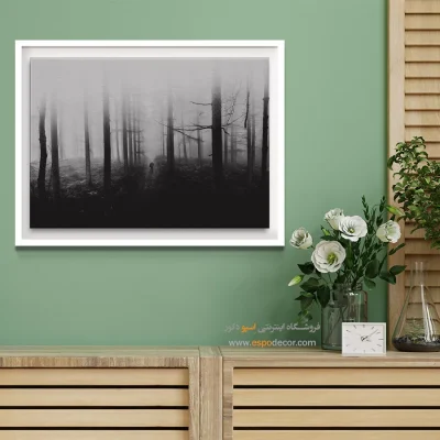 تابلو بوم دیواری سیاه و سفید برای هدیه - تنها در جنگل – تابلو سیاه و سفید - اسپو دکور
