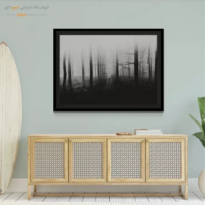 تابلو بوم دیواری سیاه و سفید برای هدیه - تنها در جنگل – تابلو سیاه و سفید - اسپو دکور