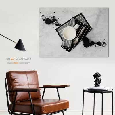 هنر دیواری آشپزخانه - شیر و شکلات – تابلو سیاه و سفید - اسپو دکور