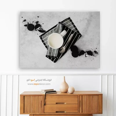 هنر دیواری آشپزخانه - شیر و شکلات – تابلو سیاه و سفید - اسپو دکور