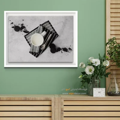 هنر دیواری آشپزخانه - شیر و شکلات – تابلو سیاه و سفید - اسپو دکور