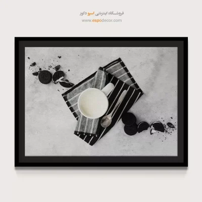 هنر دیواری آشپزخانه - شیر و شکلات – تابلو سیاه و سفید - اسپو دکور