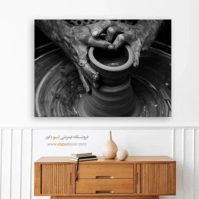 هنر دیواری صنعتی - سفالگر – تابلو سیاه و سفید - اسپو دکور