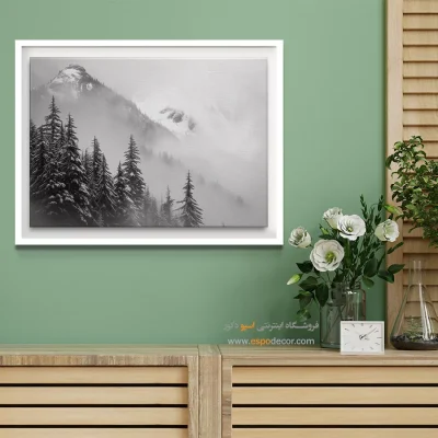 خرید تابلو آرامش‌بخش - مه برف – تابلو سیاه و سفید - اسپو دکور