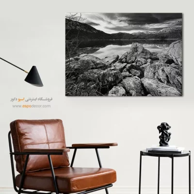 خرید تابلو بزرگ - سنگ و انعکاس – تابلو سیاه و سفید - اسپو دکور