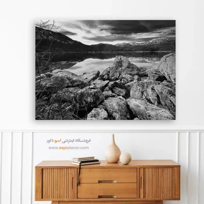 خرید تابلو بزرگ - سنگ و انعکاس – تابلو سیاه و سفید - اسپو دکور