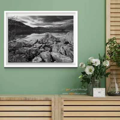 خرید تابلو بزرگ - سنگ و انعکاس – تابلو سیاه و سفید - اسپو دکور