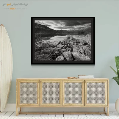 خرید تابلو بزرگ - سنگ و انعکاس – تابلو سیاه و سفید - اسپو دکور
