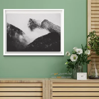 تابلو منظره کوهستانی بزرگ - در میان مه – تابلو سیاه و سفید - اسپو دکور