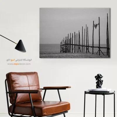 تابلو مینیمال دریا - مرز دریا – تابلو سیاه و سفید - اسپو دکور