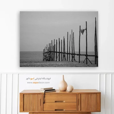 تابلو مینیمال دریا - مرز دریا – تابلو سیاه و سفید - اسپو دکور