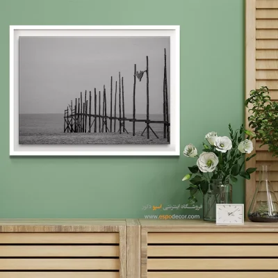 تابلو مینیمال دریا - مرز دریا – تابلو سیاه و سفید - اسپو دکور