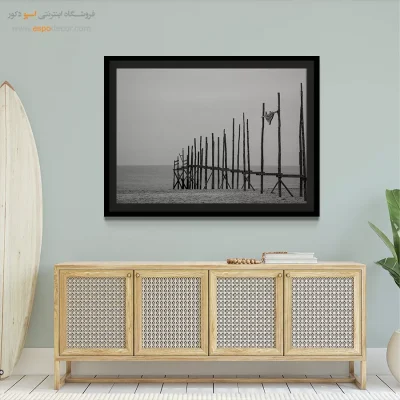 تابلو مینیمال دریا - مرز دریا – تابلو سیاه و سفید - اسپو دکور