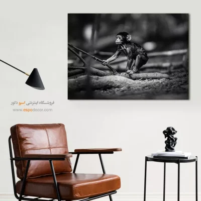 تابلو اتاق کودک - کودک جنگل – تابلو سیاه و سفید - اسپو دکور
