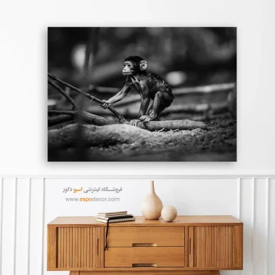 تابلو اتاق کودک - کودک جنگل – تابلو سیاه و سفید - اسپو دکور