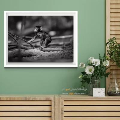 تابلو اتاق کودک - کودک جنگل – تابلو سیاه و سفید - اسپو دکور