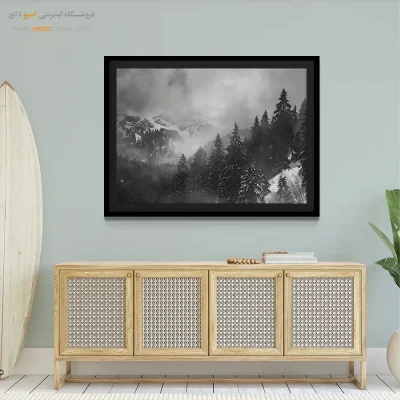 تابلو منظره برفی - خواب زمستانی جنگل – تابلو سیاه و سفید - اسپو دکور