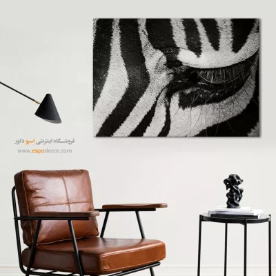 تابلو طرح راه راه - نگاه وحشی – تابلو سیاه و سفید - اسپو دکور