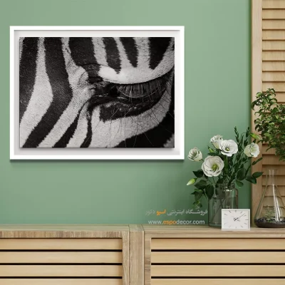 تابلو طرح راه راه - نگاه وحشی – تابلو سیاه و سفید - اسپو دکور