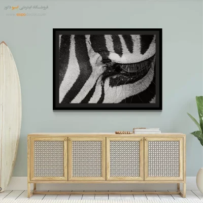 تابلو طرح راه راه - نگاه وحشی – تابلو سیاه و سفید - اسپو دکور