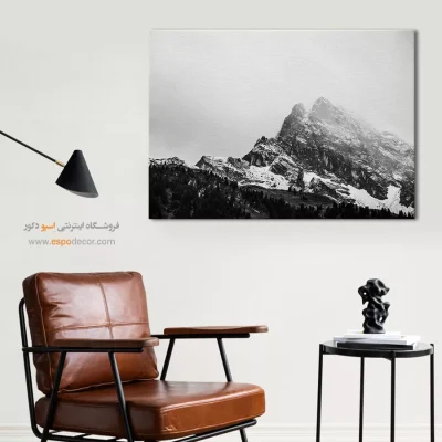 تابلو کوه آلپ - مه گرفته – تابلو سیاه و سفید - اسپو دکور