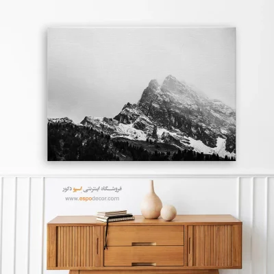 تابلو کوه آلپ - مه گرفته – تابلو سیاه و سفید - اسپو دکور