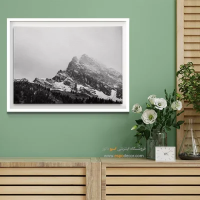 تابلو کوه آلپ - مه گرفته – تابلو سیاه و سفید - اسپو دکور
