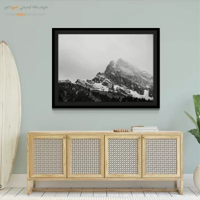 تابلو کوه آلپ - مه گرفته – تابلو سیاه و سفید - اسپو دکور