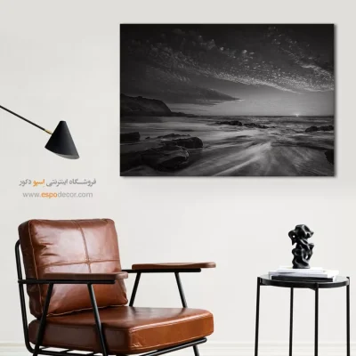 تابلو غروب دریا - سمفونی ساحل – تابلو سیاه و سفید - اسپو دکور