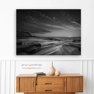 تابلو غروب دریا - سمفونی ساحل – تابلو سیاه و سفید - اسپو دکور
