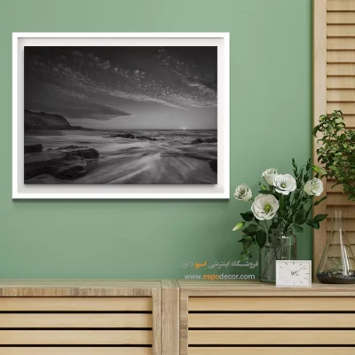 تابلو غروب دریا - سمفونی ساحل – تابلو سیاه و سفید - اسپو دکور