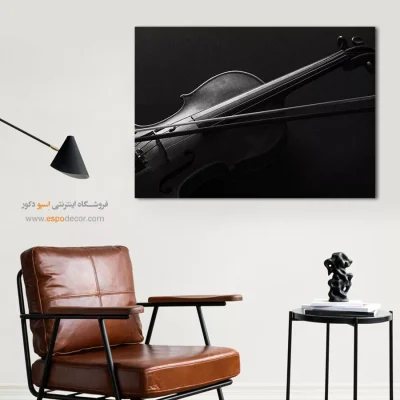 دکوراسیون آموزشگاه موسیقی - ویولن و آرشه – تابلو سیاه و سفید - اسپو دکور
