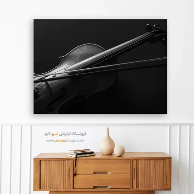 دکوراسیون آموزشگاه موسیقی - ویولن و آرشه – تابلو سیاه و سفید - اسپو دکور