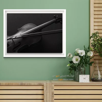دکوراسیون آموزشگاه موسیقی - ویولن و آرشه – تابلو سیاه و سفید - اسپو دکور