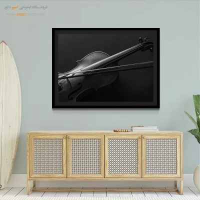 دکوراسیون آموزشگاه موسیقی - ویولن و آرشه – تابلو سیاه و سفید - اسپو دکور