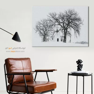 تابلو مینیمال و سفید - کلیسای برفی – تابلو سیاه و سفید - اسپو دکور