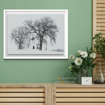 تابلو مینیمال و سفید - کلیسای برفی – تابلو سیاه و سفید - اسپو دکور