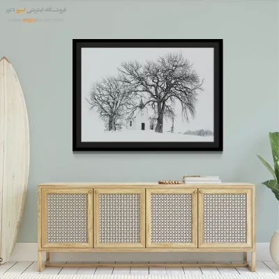 تابلو مینیمال و سفید - کلیسای برفی – تابلو سیاه و سفید - اسپو دکور