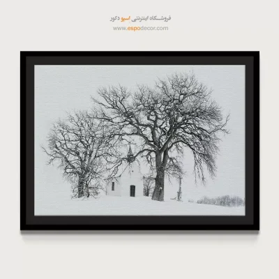 تابلو مینیمال و سفید - کلیسای برفی – تابلو سیاه و سفید - اسپو دکور