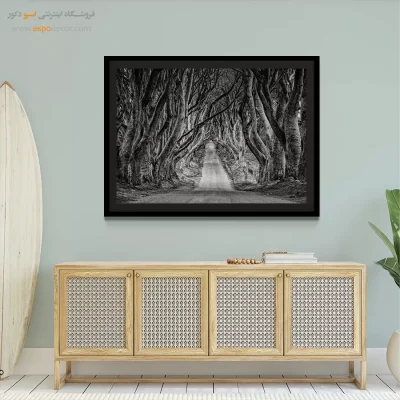 تابلو جاده جنگلی - تونل درختی – تابلو سیاه و سفید - اسپو دکور