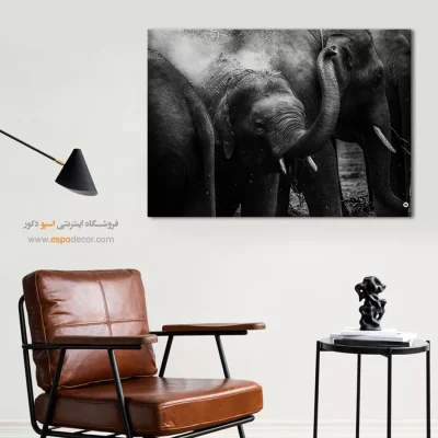 تابلو سیاه و سفید حیات وحش - خانواده مهربان – تابلو سیاه و سفید - اسپو دکور