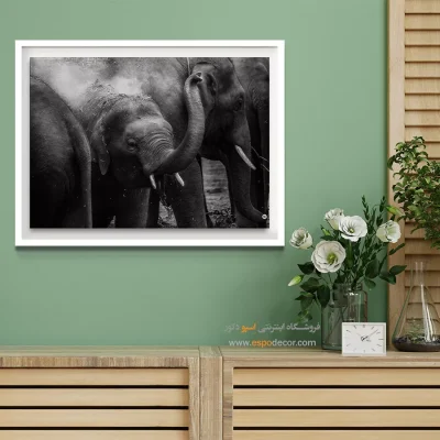 تابلو سیاه و سفید حیات وحش - خانواده مهربان – تابلو سیاه و سفید - اسپو دکور