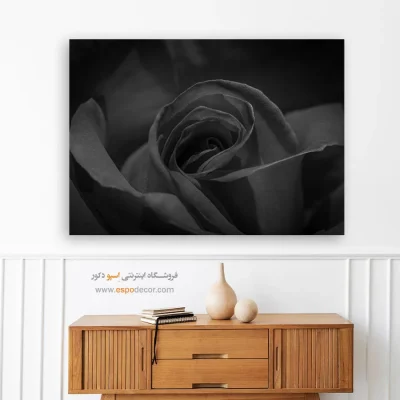 تابلو عاشقانه برای اتاق خواب - قلب رز – تابلو سیاه و سفید - اسپو دکور